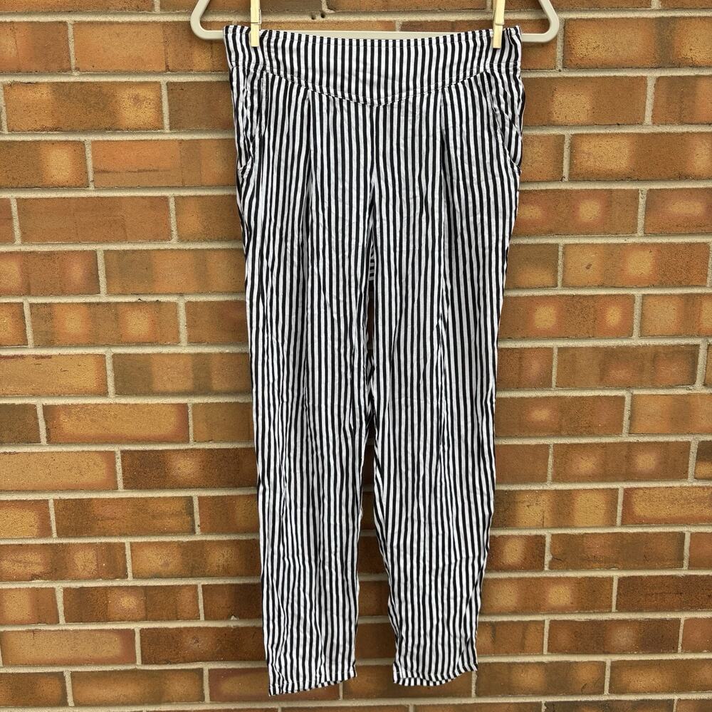 Free People Womens XS Black And White Striped Tapered Pants Lightweight